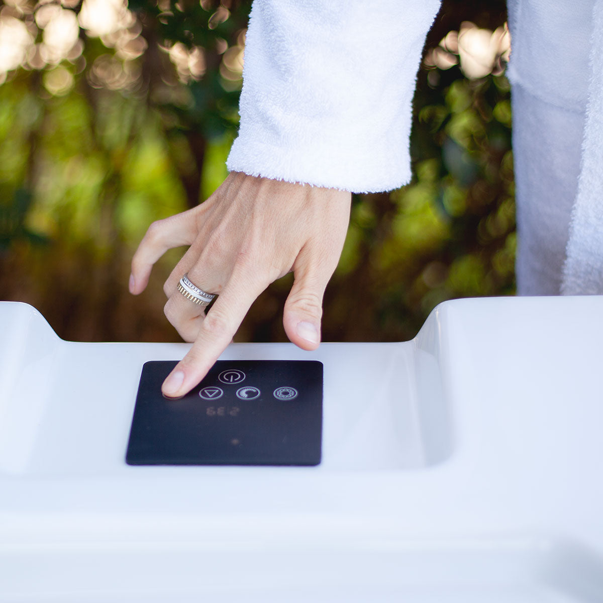 Iceland Duo Cold Plunge and Hot Tub control panel lifestyle